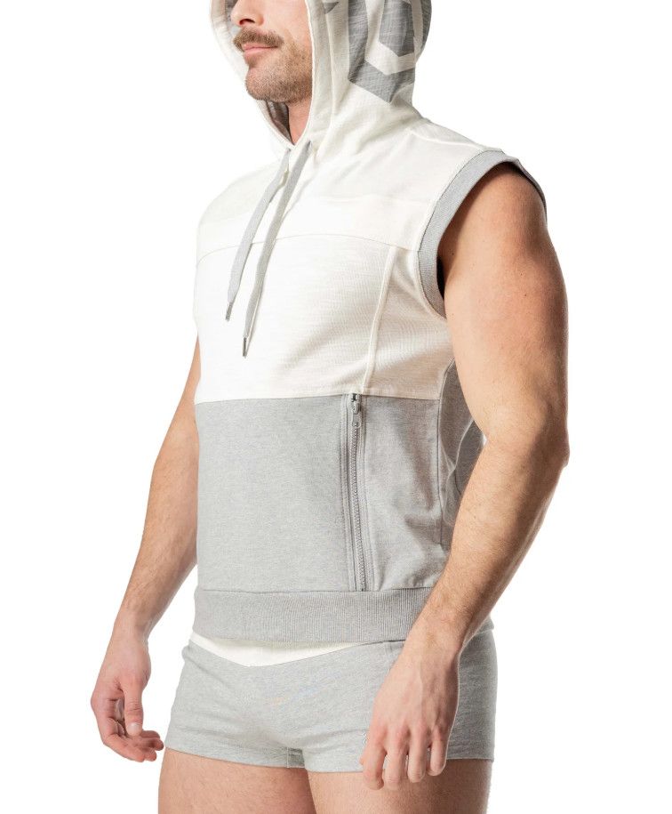 NASTY PIG DUAL SLEEVELESS HOODIE HEATHER GREY & CREAM, Size: SMALL