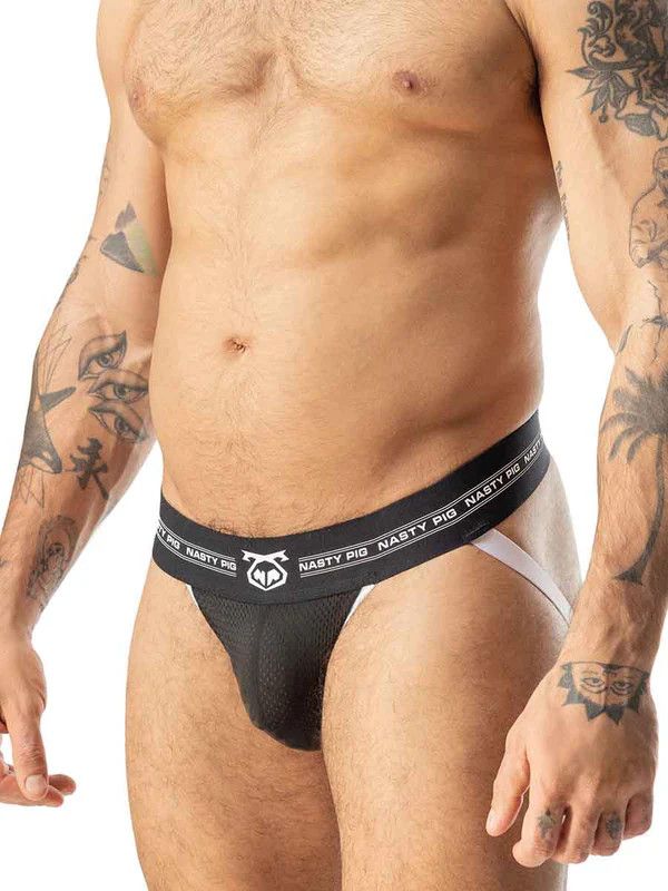 NASTY PIG CORE MESH JOCK STRAP BLACK & WHITE, Size: SMALL
