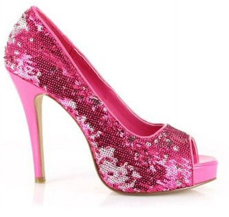 415-FLAMINGO 4" HEEL OPEN TOE GLITTER PUMPS PINK SIZE 6