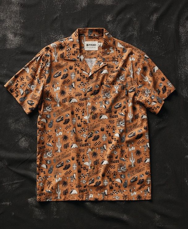 PYKNIC  RAISE HELL EAT TACOS CAUSAL BUTTON UP SHIRT
