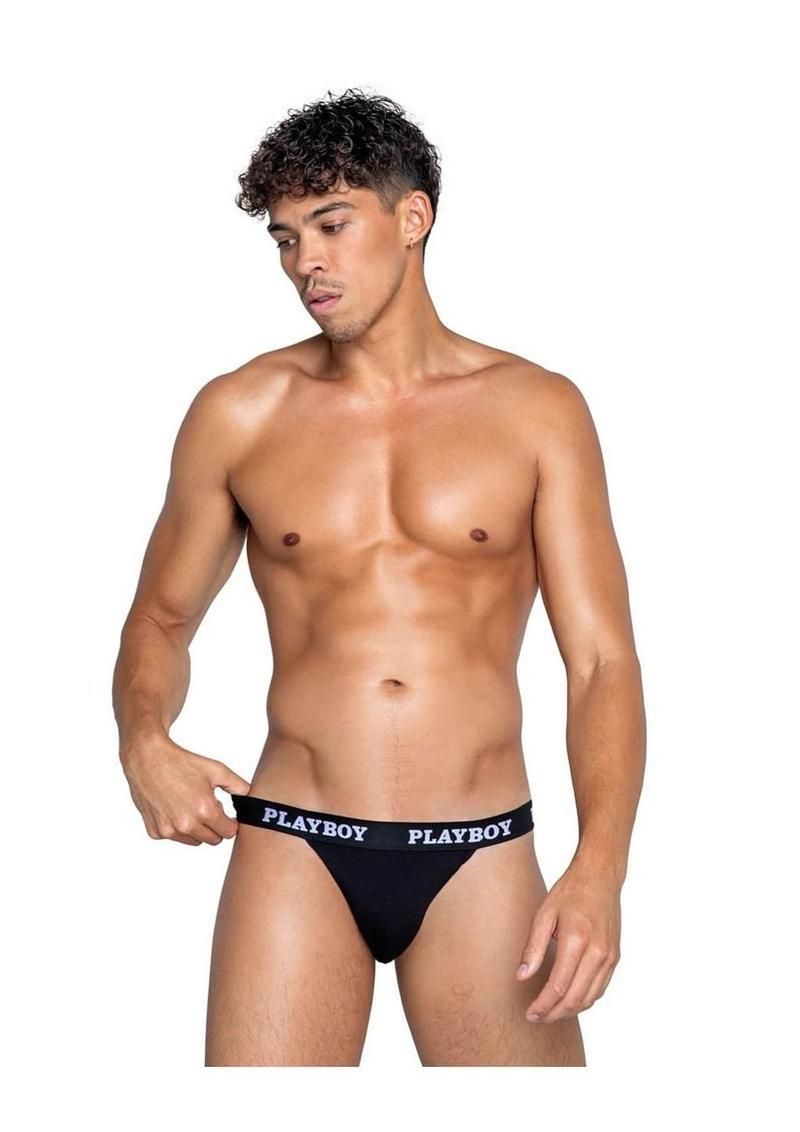 PLAYBOY MENS MODAL JOCK STRAP BLACK & WHITE, Size: X-LARGE