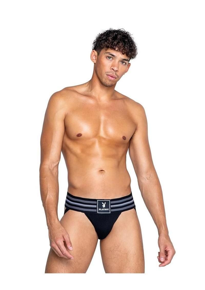 PLAYBOY MENS LOCKER ROOM JOCK STRAP BLACK, Size: SMALL
