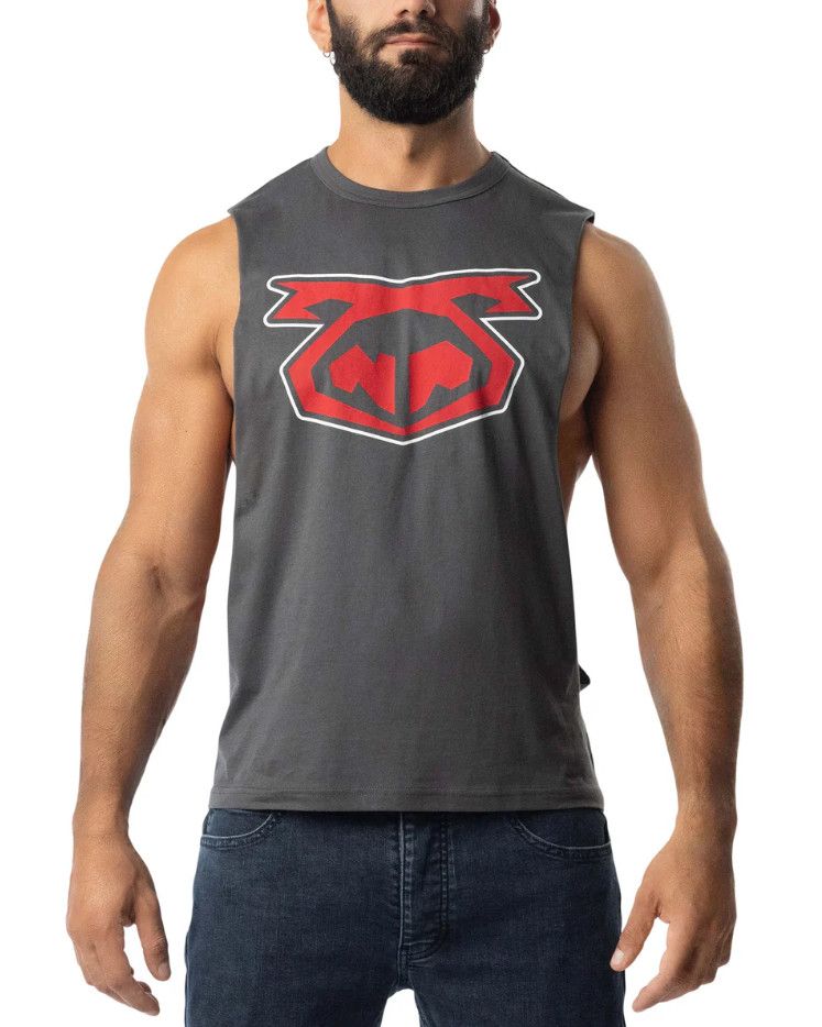 NASTY PIG BRANDMARK SHREDDER TANK TOP 3.0 CHARCOAL GREY & RED, Size: SMALL
