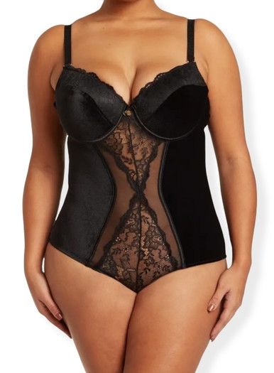 VELVET TEDDY WITH PUSH UP BRA BLACK