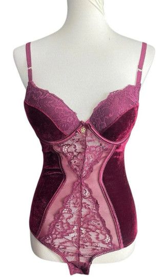 VELVET TEDDY WITH PUSH UP BRA BURGUNDY VELVET TEDDY WITH PUSH UP BRA BURGUNDY, Size: 1X