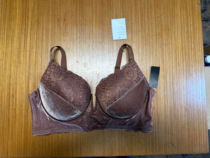 YOUMITA VELVET & LACE UNDERWIRE PUSH-UP BRA 44D CHOCOLATE BROWN