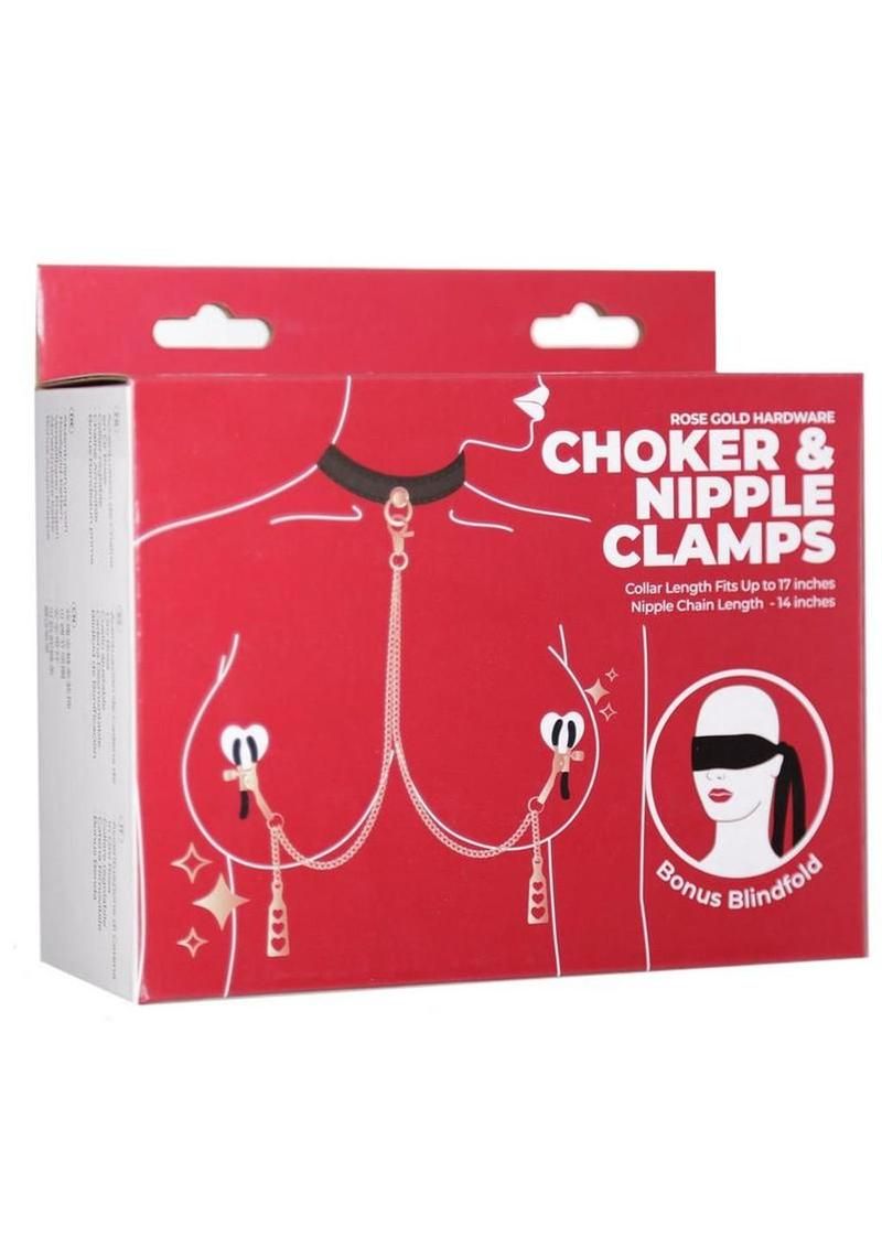 PUNISHMENT CHOCKER & NIPPLE CLAMPS BLACK & ROSE GOLD PUNISHMENT CHOCKER & NIPPLE CLAMPS BLACK & ROSE GOLD