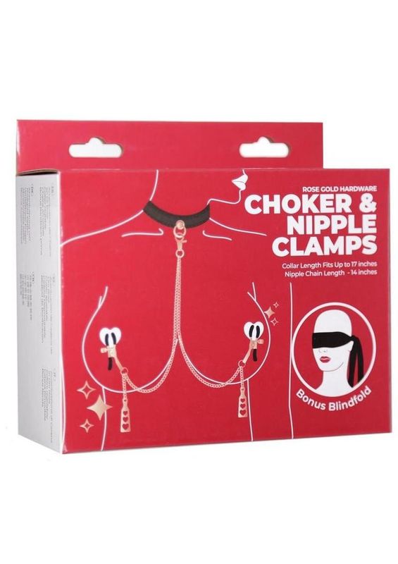 PUNISHMENT CHOCKER & NIPPLE CLAMPS BLACK & ROSE GOLD