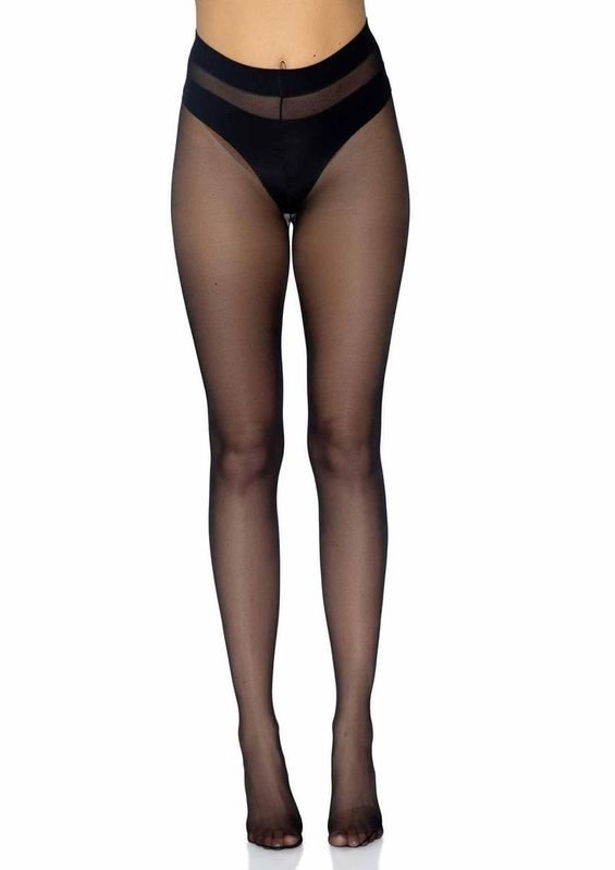 LEG AVE OPAQUE SHEER TO WAIST TIGHTS W/COTTON CROTCH BLACK O/S