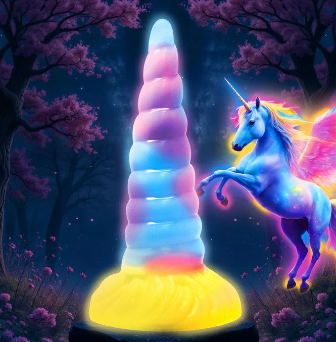 Creature Cocks Unicorn Glow-in-the-Dark Vibrating Rechargeable Silicone Dildo Multicolor