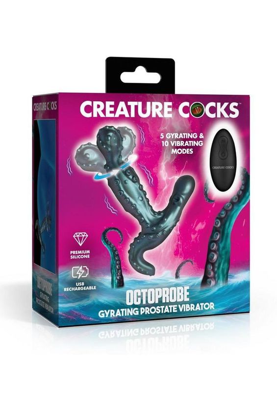 Creature Cocks Octoprobe Gyrating Rechargeable Silicone Prostate Vibrator with Remote Control Blue & Purple