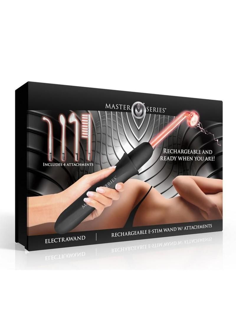 Master Series Elektrawand Rechargeable E-Stim Wand with Attachments, Color: Black