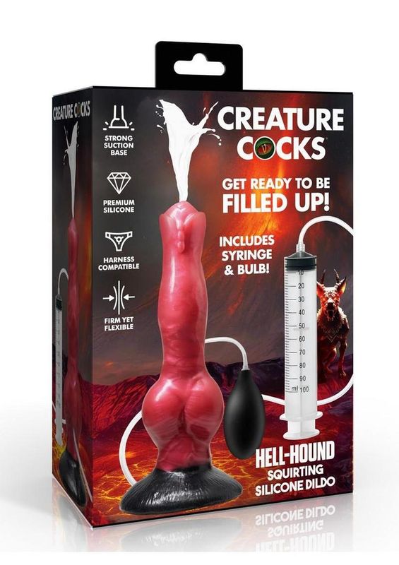 Creature Cocks Hell Hound Squirting Silicone Dildo Red & Black