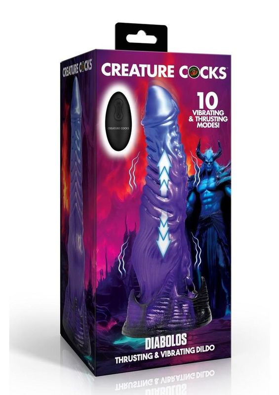 Creature Cocks Diabolos Thrusting & Vibrating Rechargeable Silicone Dildo with Remote Control Purple & Black
