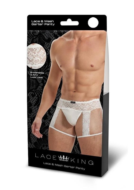 Lace King Men's Lace and Mesh Garter Panty White