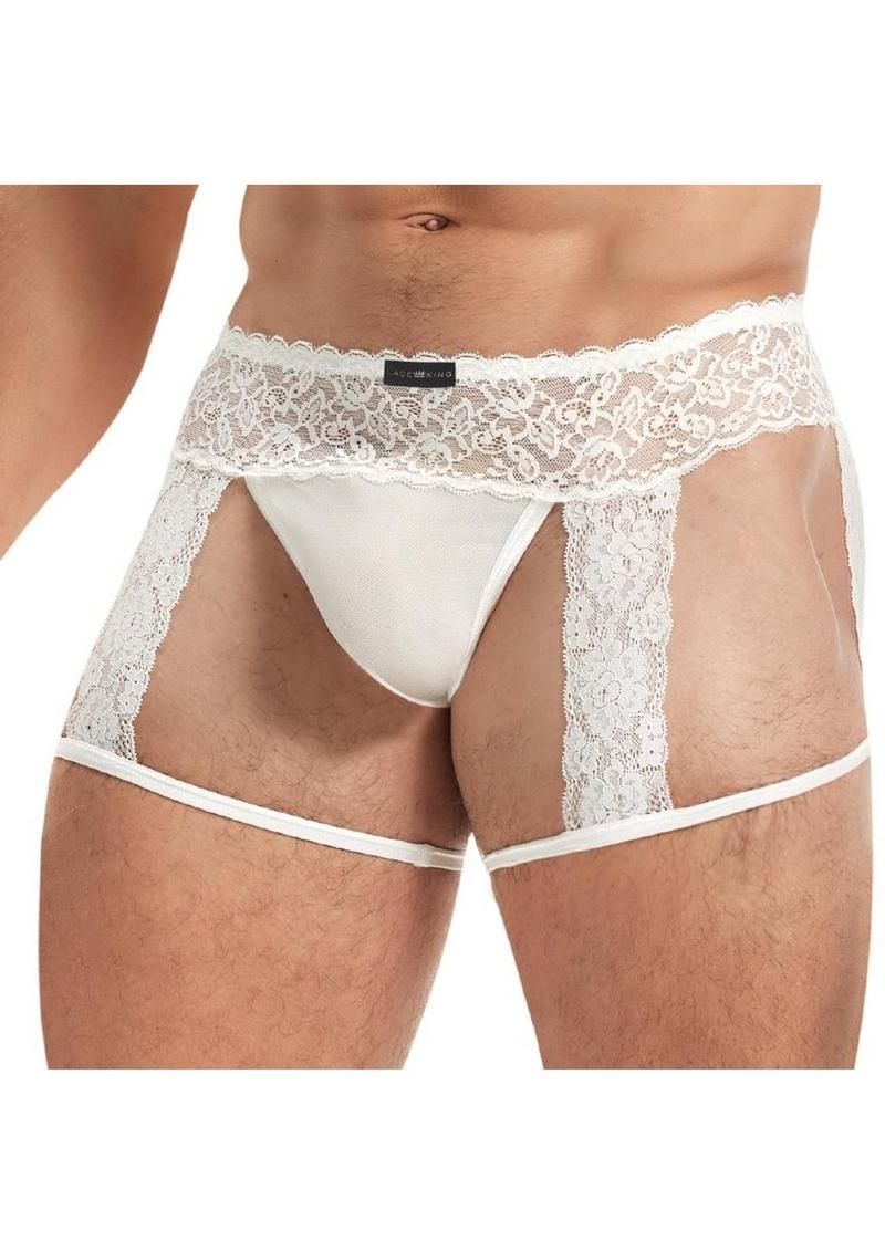 Lace King Men's Lace and Mesh Garter Panty White Lace King Men's Lace and Mesh Garter Panty White, Size: S/M