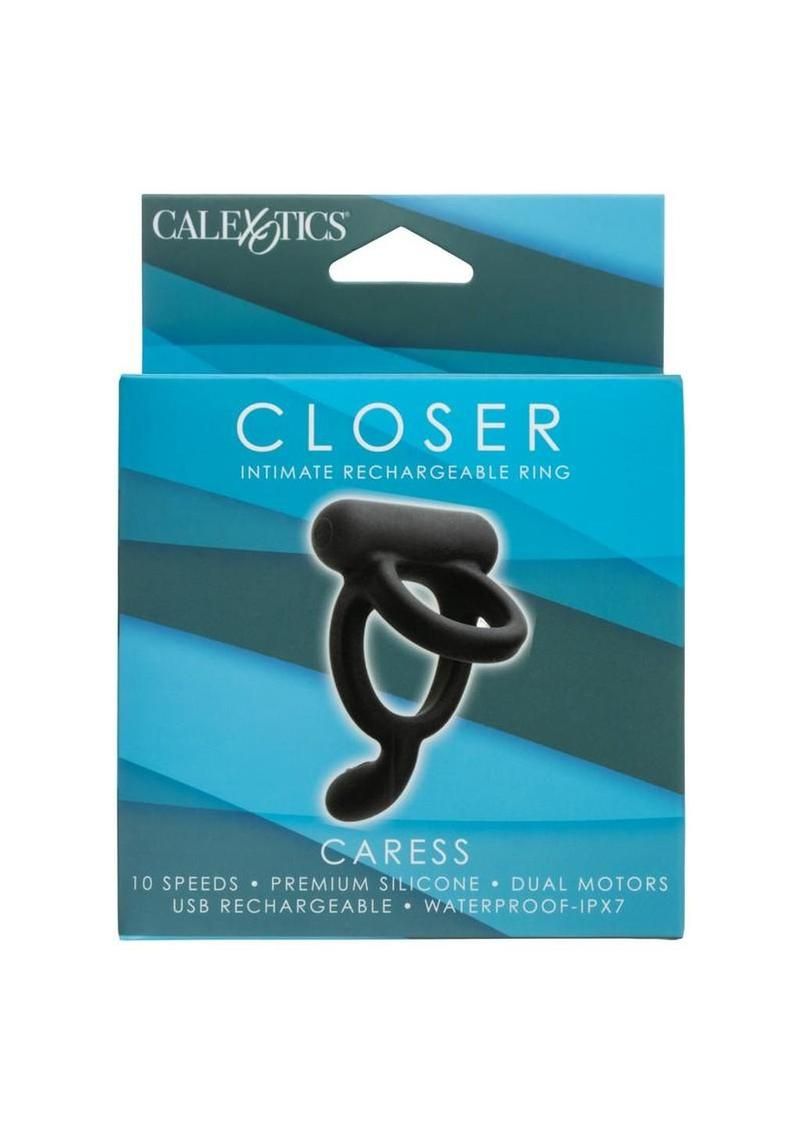 Closer Intimate Rechargeable Silicone Dual Cock Ring Caress Black
