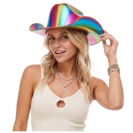 METALLIC SHIMMER RAINBOW COWBOY HAT