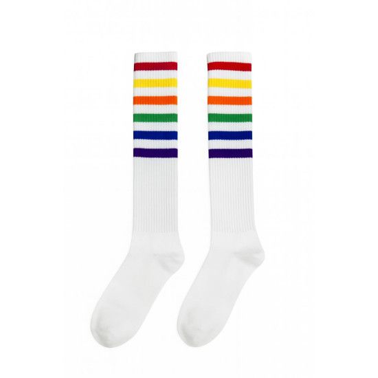 RAINBOW STRIPE KNEE WHITE SOCKS