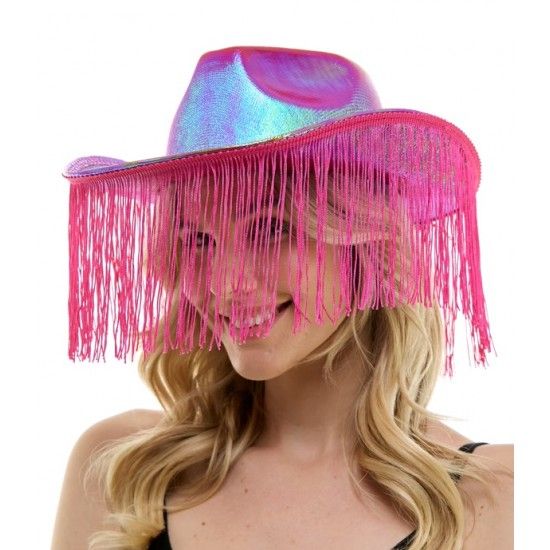 IRIDESCENT HOT PINK FRINGE COWBOY HAT