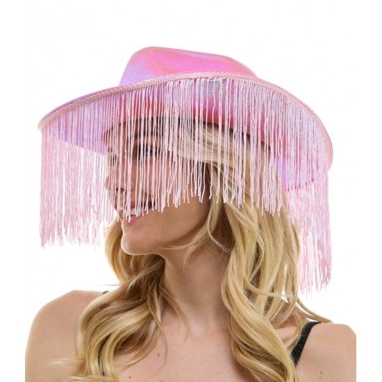 IRIDESCENT PINK FRINGE COWBOY HAT IRIDESCENT PINK FRINGE COWBOY HAT