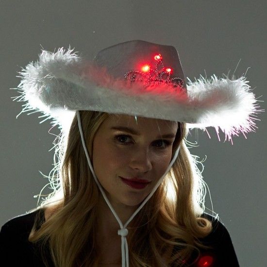 WHITE LIGHT UP PRINCESS COWBOY HAT