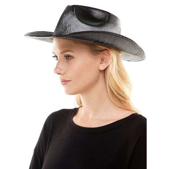 IRIDESCENT COWBOY HAT, Color: BLACK