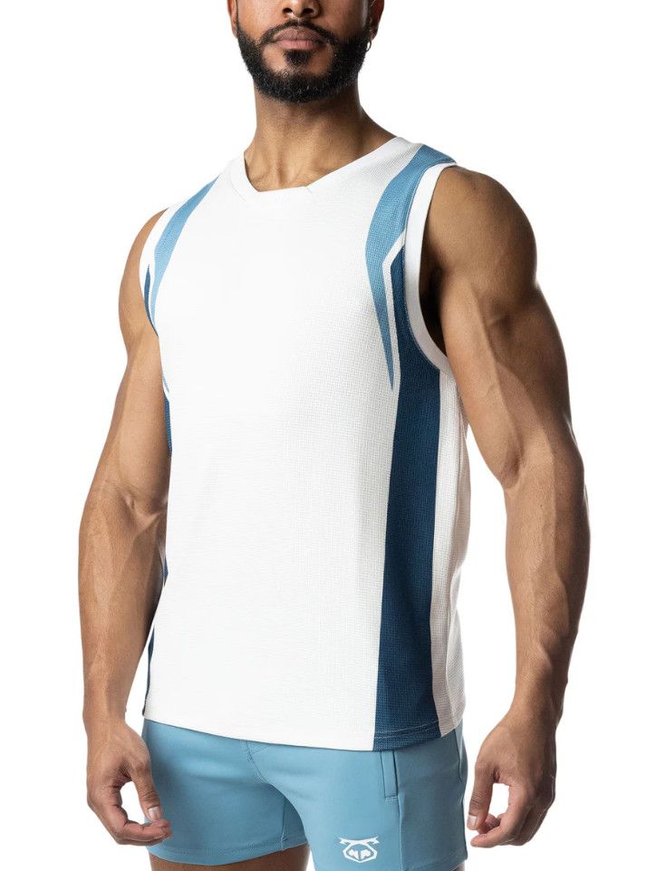 NASTY PIG STRIDE TANK TOP WHITE/LIGHT TEAL/DARK TEAL, Size: SMALL