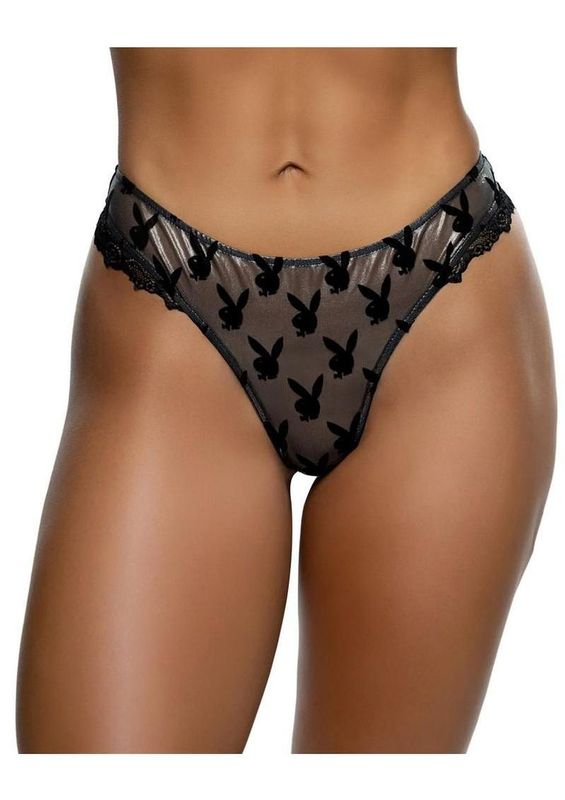 PLAYBOY SHIMMER BUNNY THONG BLK