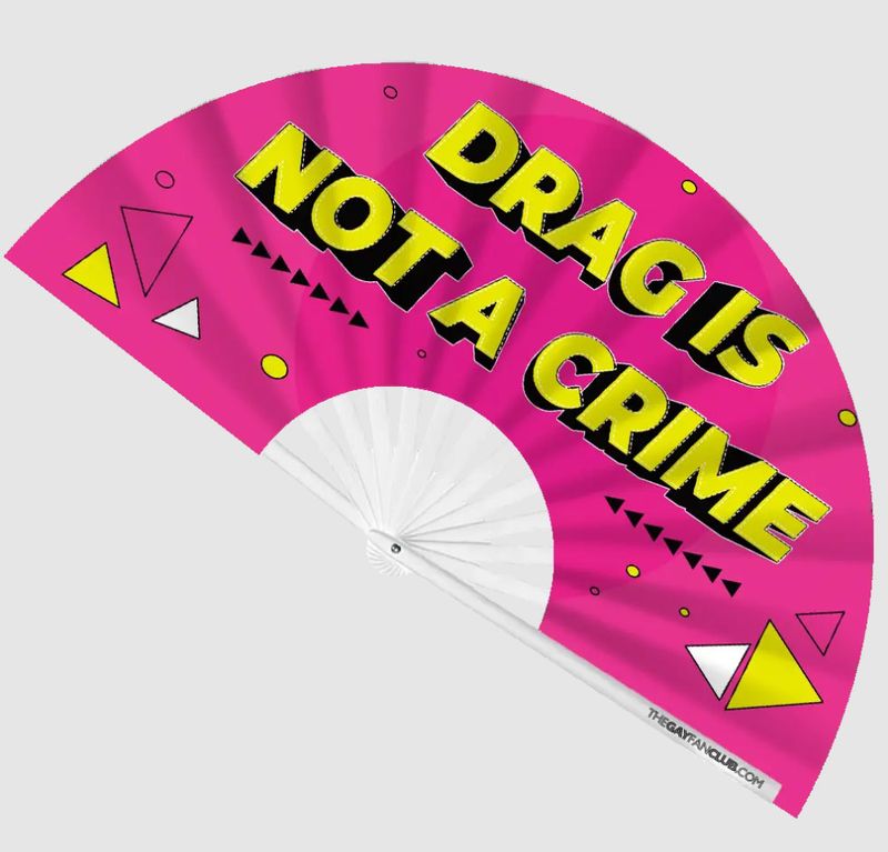 GAY FAN CLUB DRAG IS NOT A CRIME UV BAMBOO CLACK FAN