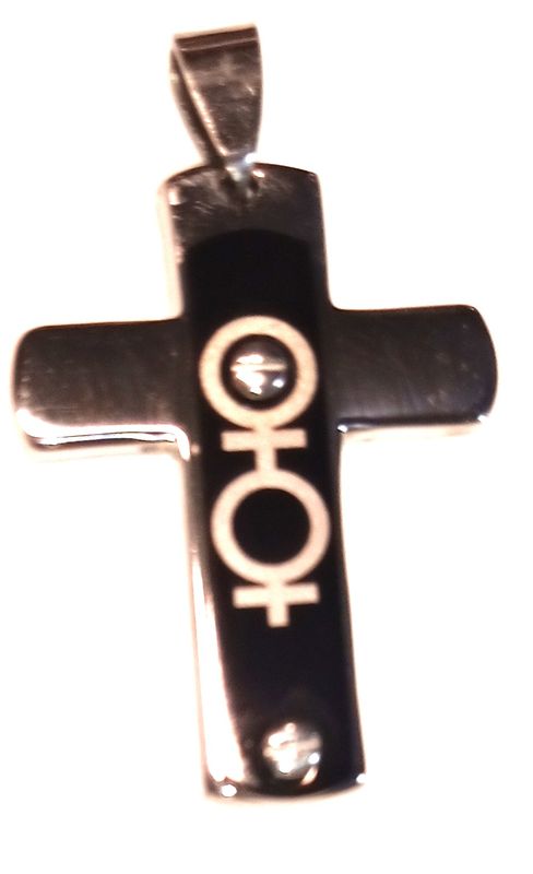 DOUBLE FEMALE SYMBOL ON CROSS PENDENT DOUBLE FEMALE SYMBOL ON CROSS PENDENT