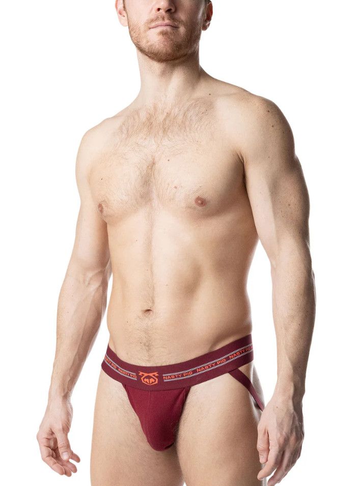 NASTY PIG CORE JOCK STRAP 3.0 ARMY BURGUNDY/VIBRANT ORANGE/WHITE, Size: SMALL