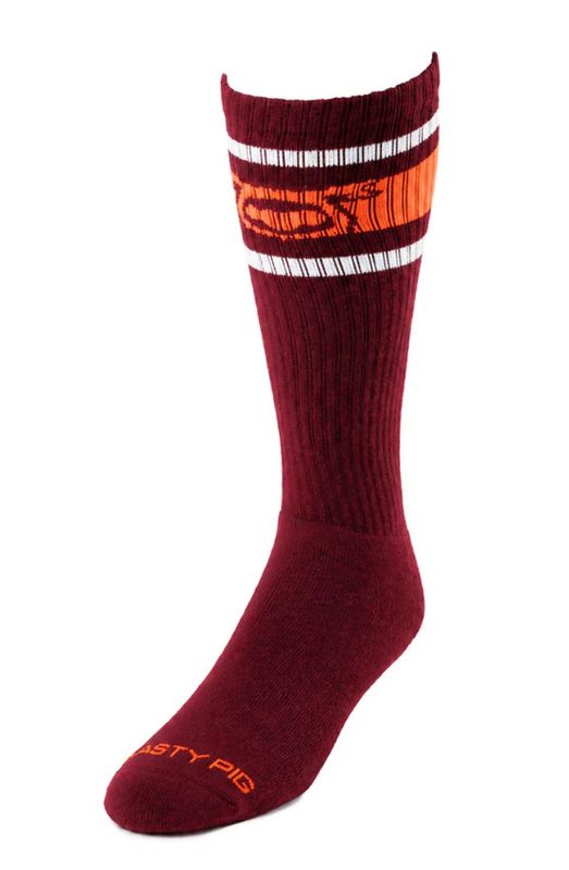 NASTY PIG HOOK'D UP SPORT SOCKS 3.0 BURGUNDY/VIBRANT ORANGE/WHITE