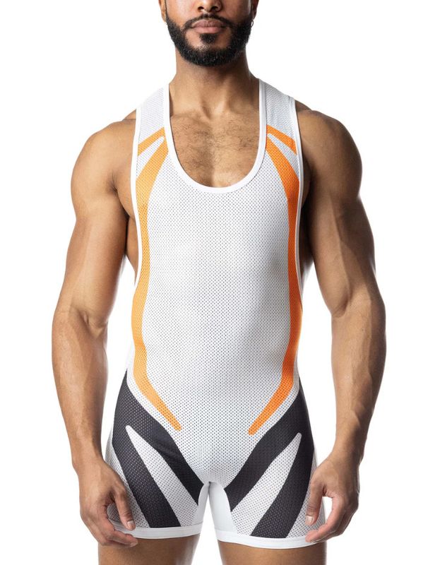 NASTY PIG HYPER SINGLET WHITE/VIBRANT ORANGE/BLACK