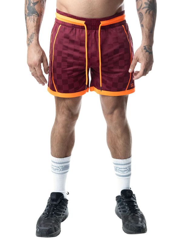 NASTY PIG RIVAL RUGBY SHORT BURGUNDY/VIBRANT ORANGE