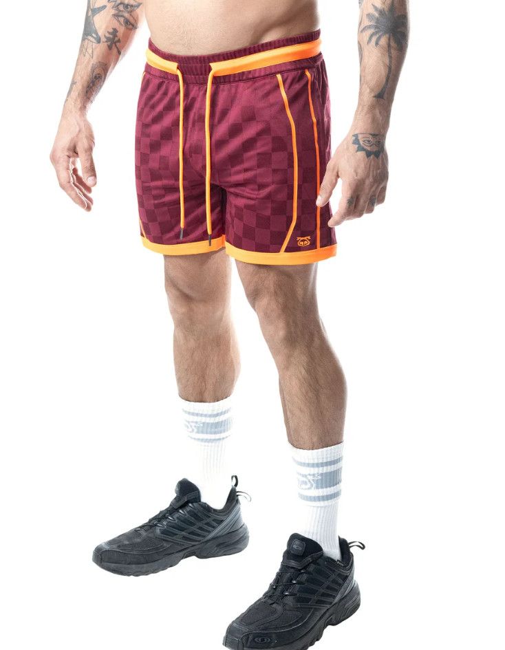 NASTY PIG RIVAL RUGBY SHORT BURGUNDY/VIBRANT ORANGE, Size: SMALL