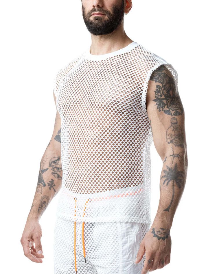 NASTY PIG HYPER SLEEVELESS SHIRT WHITE/VIBRANT ORANGE, Size: SMALL