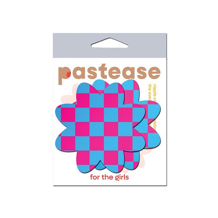 PASTEASE NEON CHECKERED PETAL PINK/BLUE PASTIES
