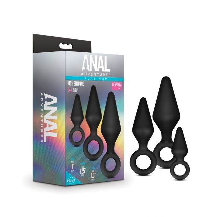 ANAL ADVENTURES PLATINUM SILICONE LOOP PLUG KIT BLACK ANAL ADVENTURES PLATINUM SILICONE LOOP PLUG KIT BLACK