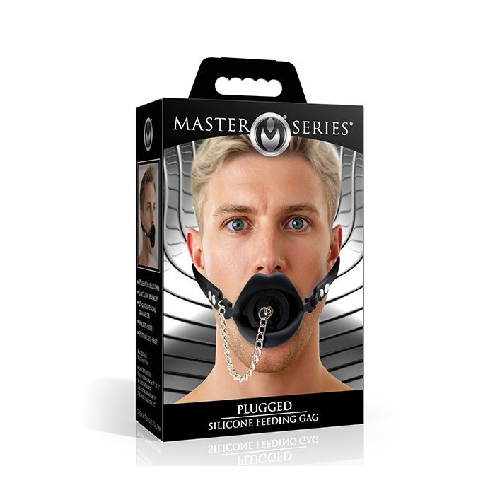 MASTER SERIES PLUGGED SILICONE FEEDING GAG BLACK