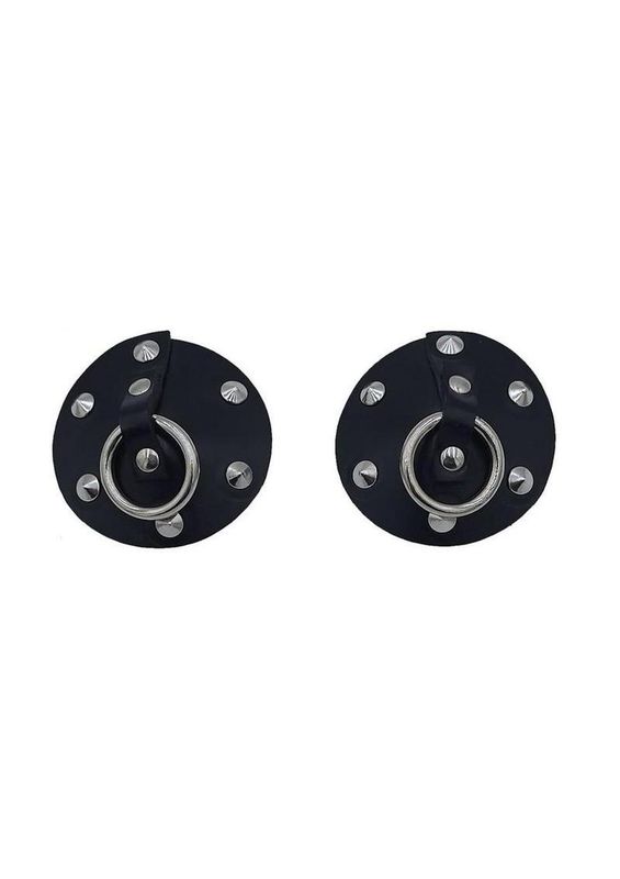 ROUGE LEATHER STUDDED NIPPLE COVERS/PASTIES BLACK