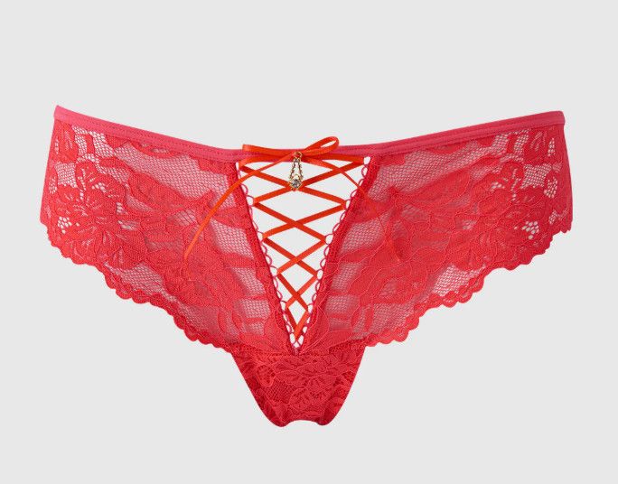 BELLA LACE UP FRONT LACE TANGA CORAL BELLA LACE UP FRONT LACE TANGA CORAL, Size: SMALL