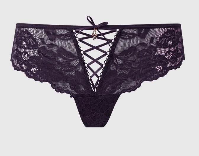 BELLA LACE UP FRONT LACE TANGA BLACK