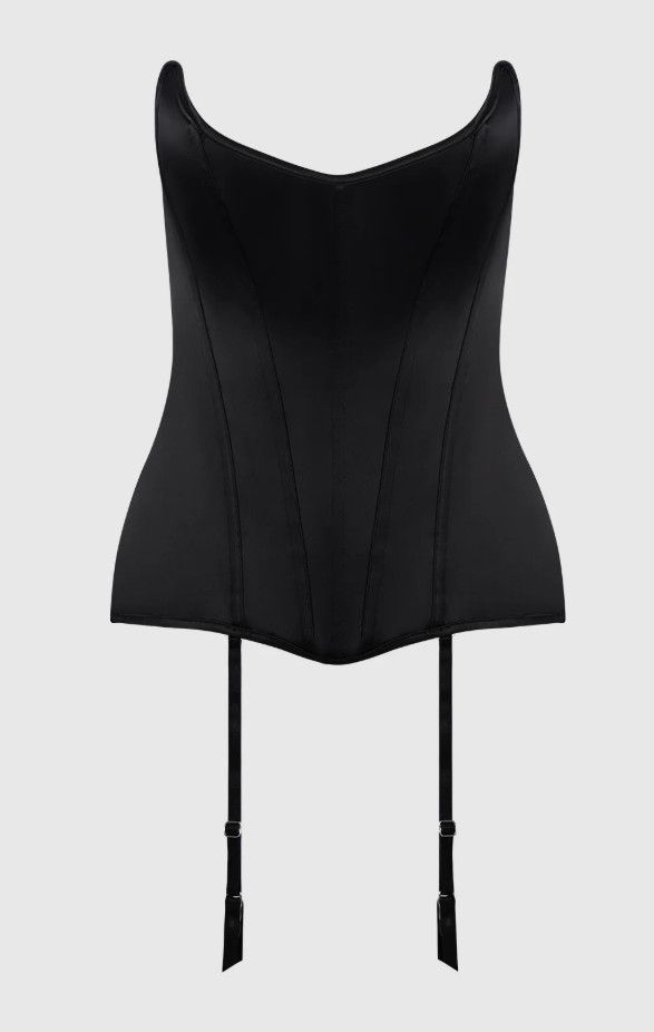 JULIET SATIN FULL BONING SCOOP NECK CORSET BLACK JULIET SATIN FULL BONING SCOOP NECK CORSET BLACK, Size: SMALL