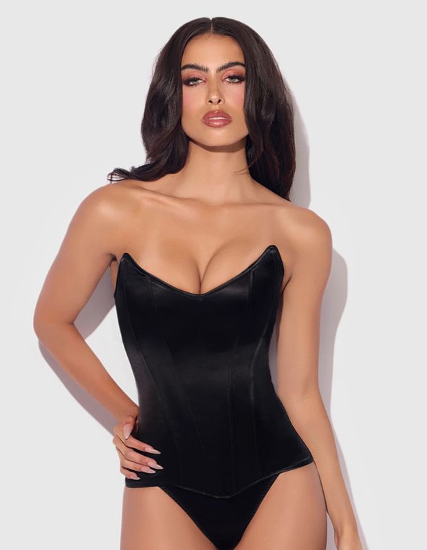 JULIET SATIN FULL BONING SCOOP NECK CORSET BLACK