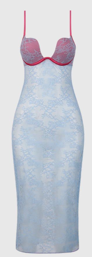 YVONE LACE PLUNGE PUSH UP GOWN SKY BLUE & FUCHSIA YVONE LACE PLUNGE PUSH UP GOWN SKY BLUE & FUCHSIA, Size: SMALL