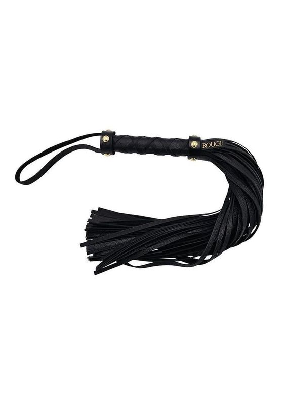 ROUGE LEATHER STUDDED LONG FLOGGER BLACK WITH GOLD ACCESSORIES