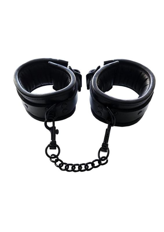 ROUGE LEATHER PADDED ANKLE CUFFS BLACK WITH BLACK ACCESSORIES