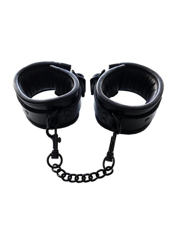 ROUGE LEATHER PADDED WRIST CUFFS BLACK WITH BLACK ACCESSORIES