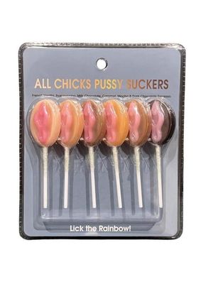 ALL CHICKS PUSSY SUCKERS 6 PACK ASSORTED FLAVORS ALL CHICKS PUSSY SUCKERS 6 PACK ASSORTED FLAVORS